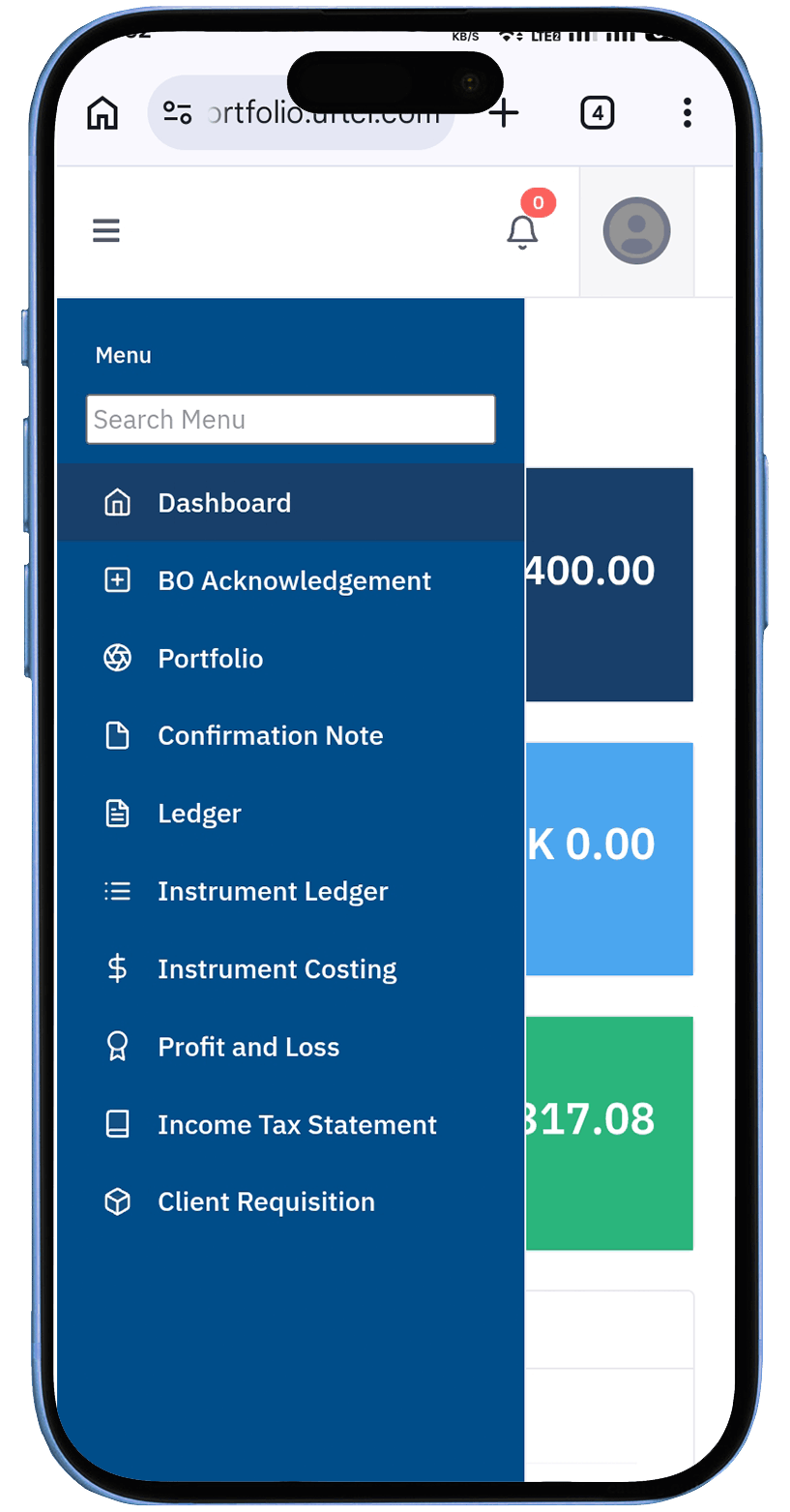 Trading app bottom view